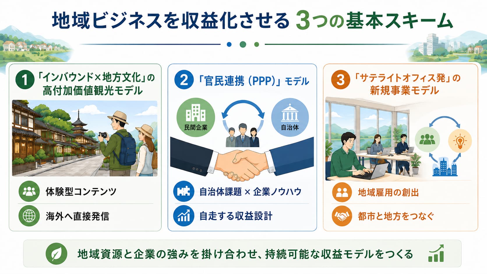 地域ビジネスを収益化させる3つの基本スキーム